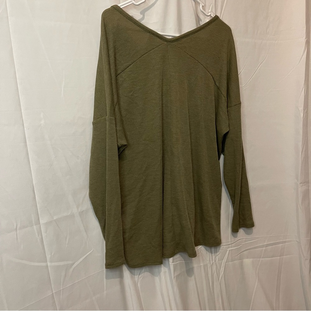 Honeyme Women’s Waffle Knit Long Sleeve Light Army Green Size Large - Picture 10 of 12
